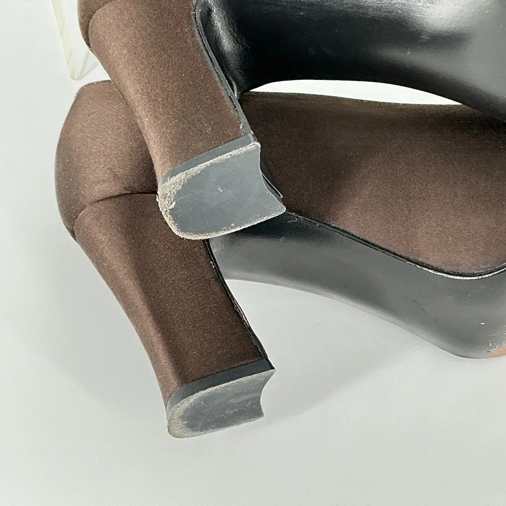 Stuart Weitzman Size 6.5 Brown Satin Square Toe Block Heel Pumps
